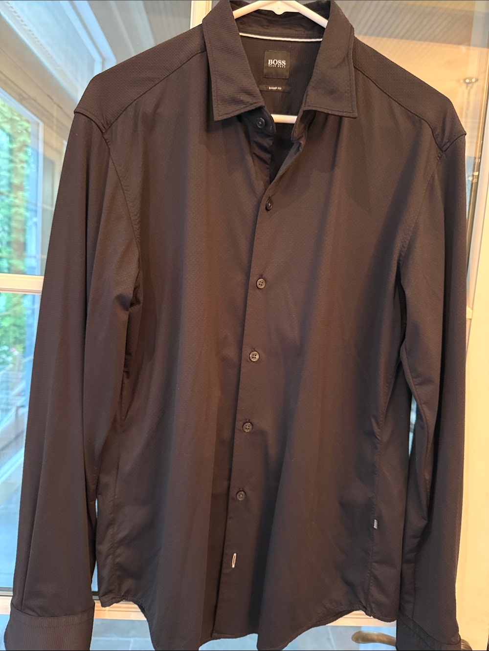 Hugo Boss Dark Charcoal Textured Long-Sleeve Dress Shirt